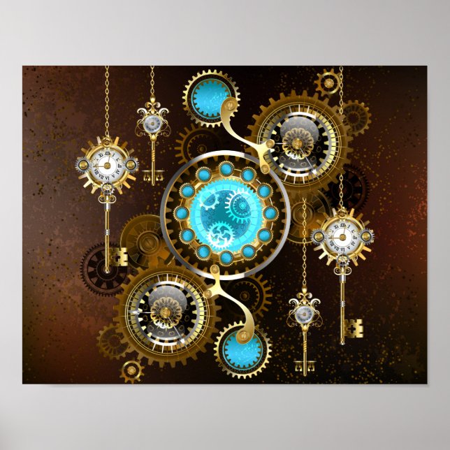 Steampunk Rusty Background with Turquoise Lenses Poster (Front)