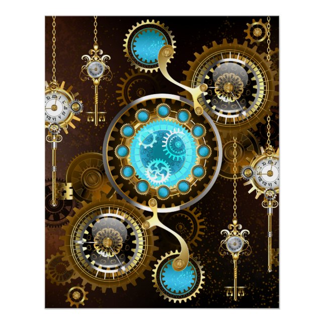 Steampunk Rusty Background with Turquoise Lenses Poster (Front)
