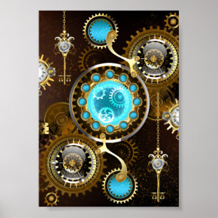 Steampunk Rusty Background with Turquoise Lenses Poster