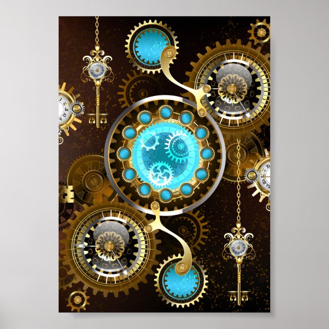 Steampunk Rusty Background with Turquoise Lenses Poster (Front)