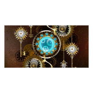 Steampunk Rusty Background with Turquoise Lenses Poster