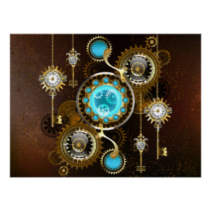 Steampunk Rusty Background with Turquoise Lenses Poster