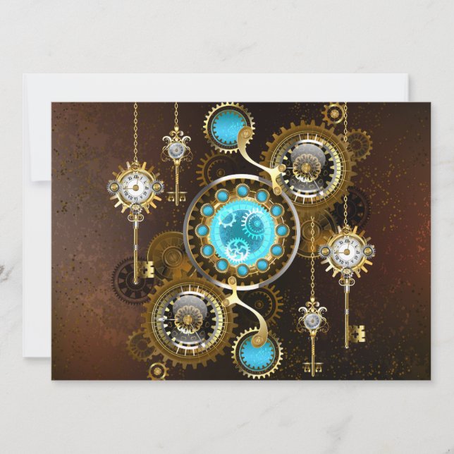 Steampunk Rusty Background with Turquoise Lenses Save The Date (Front)