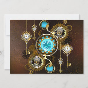 Steampunk Rusty Background with Turquoise Lenses Save The Date
