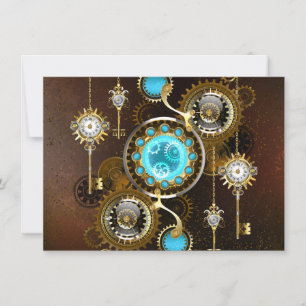 Steampunk Rusty Background with Turquoise Lenses Save The Date