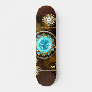 Steampunk Rusty Background with Turquoise Lenses Skateboard