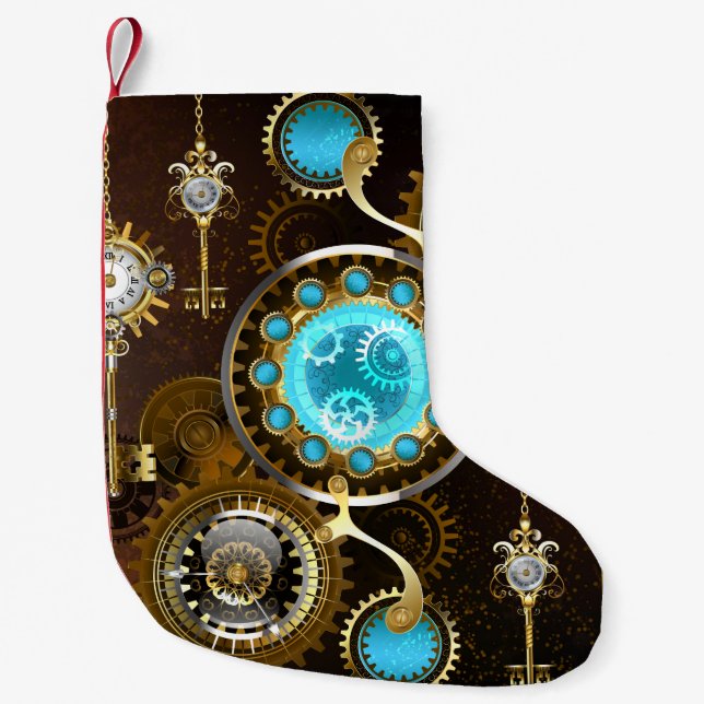 Steampunk Rusty Background with Turquoise Lenses Small Christmas Stocking (Front)