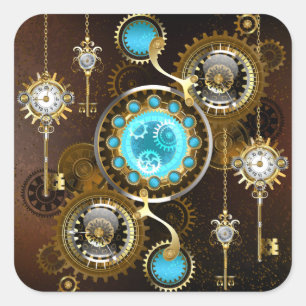 Steampunk Rusty Background with Turquoise Lenses Square Sticker