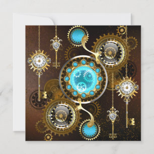 Steampunk Rusty Background with Turquoise Lenses Thank You Card