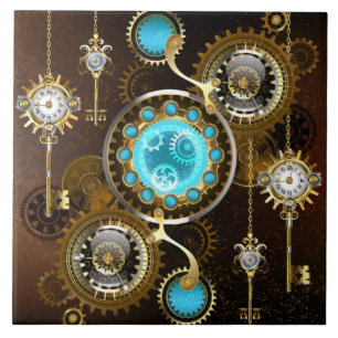 Steampunk Rusty Background with Turquoise Lenses Tile