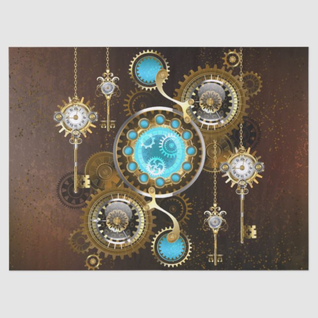 Steampunk Rusty Background with Turquoise Lenses Tissue Paper (Front)