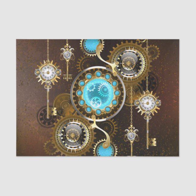 Steampunk Rusty Background with Turquoise Lenses Tissue Paper (Front)