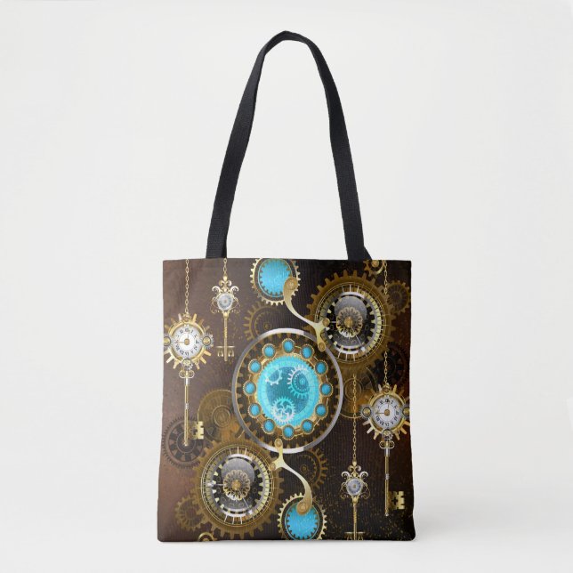 Steampunk Rusty Background with Turquoise Lenses Tote Bag (Front)