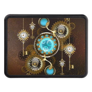 Steampunk Rusty Background with Turquoise Lenses Trailer Hitch Cover