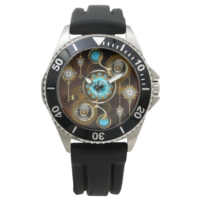Steampunk Rusty Background with Turquoise Lenses Watch (Front)