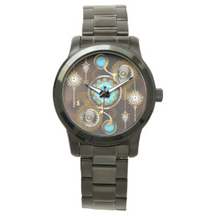 Steampunk Rusty Background with Turquoise Lenses Watch