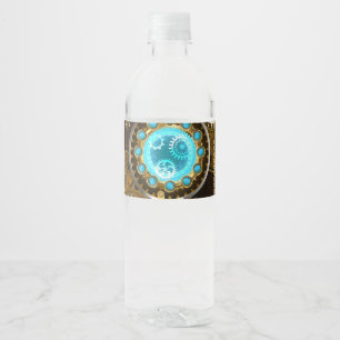 Steampunk Rusty Background with Turquoise Lenses Water Bottle Label