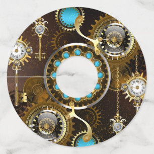 Steampunk Rusty Background with Turquoise Lenses Wine Glass Tag