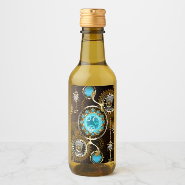 Steampunk Rusty Background with Turquoise Lenses Wine Label (Front)