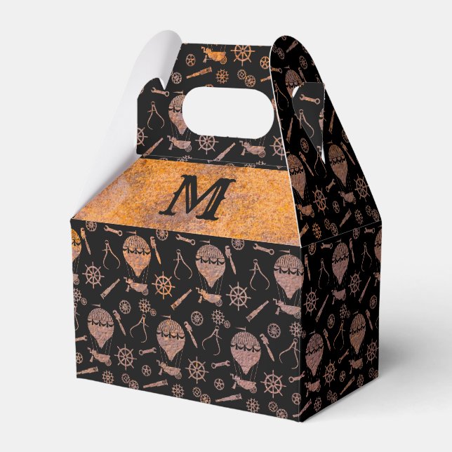 Steampunk Rusty Balloons Monogram Gable Favor Box (Front Side)