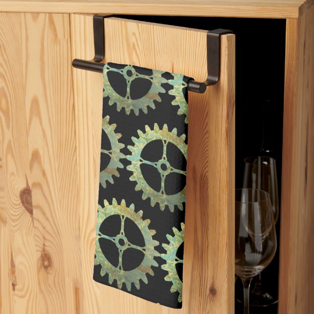 Steampunk Rusty Clockwork Gears Kitchen Towel (Thirds Fold)