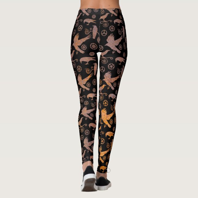 Steampunk Rusty Crows and Gears Leggings (Back)