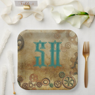 Steampunk Rusty Gears Birthday Age Paper Plates