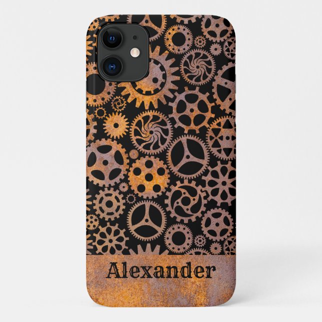 Steampunk Rusty Gears Custom Name Case-Mate iPhone Case (Back)
