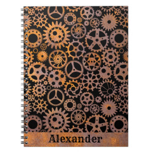 Steampunk Rusty Gears Custom Name Notebook