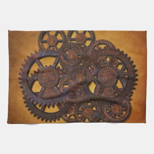 Steampunk Rusty Gears Kitchen Towel (Horizontal)