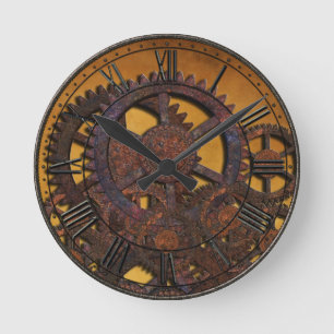 Steampunk Rusty Gears Round Clock