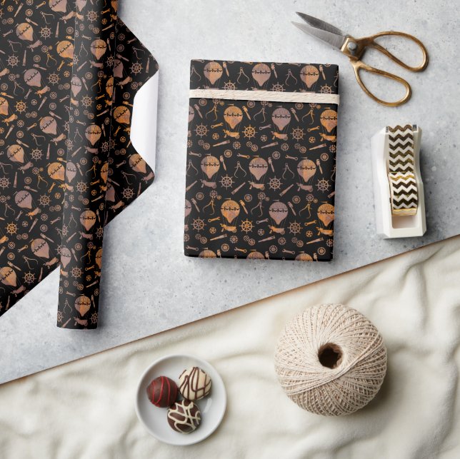 Steampunk Rusty Hot Air Balloons Wrapping Paper (Crafts)