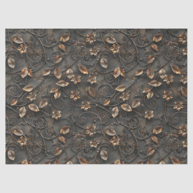Steampunk Rusty Leaves and Flowers for Decoupage Tissue Paper (Front)