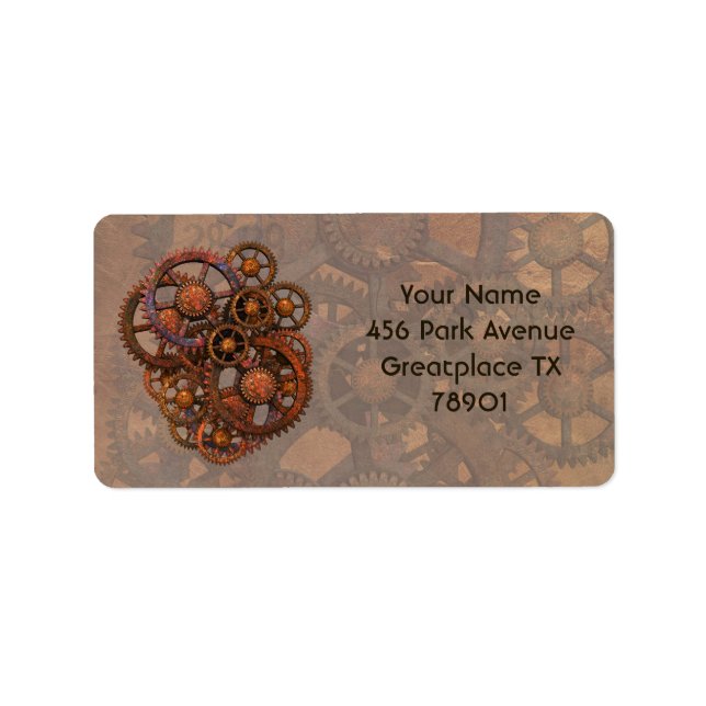 Steampunk Rusty Metal Gears With Shadows Label (Front)