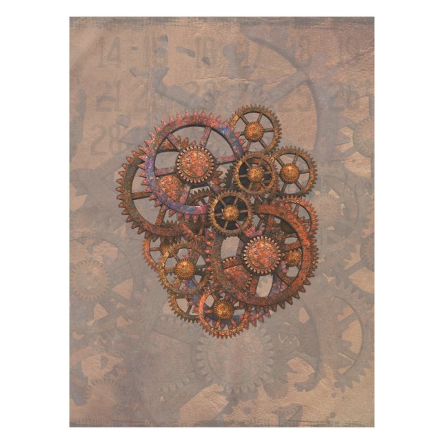 Steampunk Rusty Metal Gears With Shadows Tablecloth (Front)