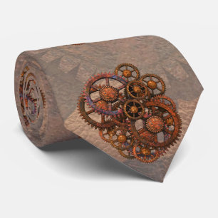 Steampunk Rusty Metal Gears With Shadows Tie