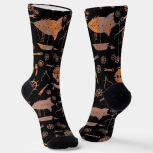 Steampunk Rusty Steel Airships Subtly Monogrammed Socks