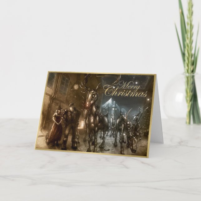 steampunk santa and reindeer christmas card (Front)