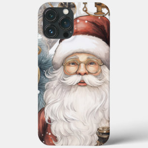 Steampunk Santa Claus Clock Work and Snowy Trees iPhone 13 Pro Max Case