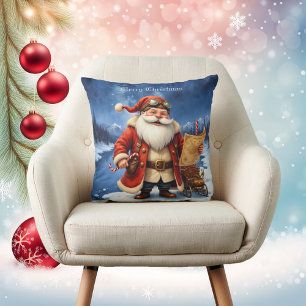 Steampunk Santa Claus – Vintage Christmas Adventur Throw Pillow