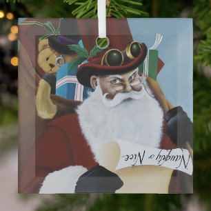 Steampunk Santa Victorian Christmas Fantasy Art Glass Ornament