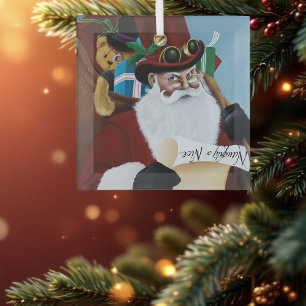 Steampunk Santa Victorian Christmas Fantasy Art Glass Ornament