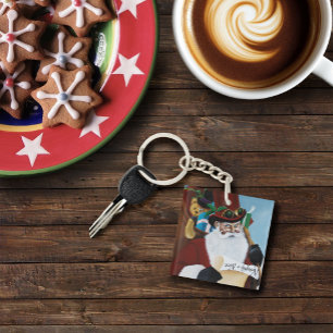Steampunk Santa Victorian Christmas Fantasy Art Keychain