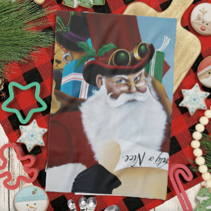 Steampunk Santa Victorian Christmas Fantasy Art Kitchen Towel