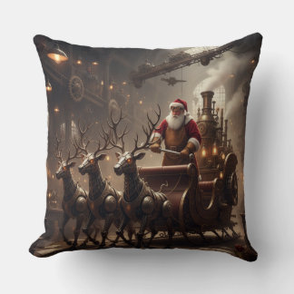 Steampunk Santa's steam sleigh ride Throw Pillow