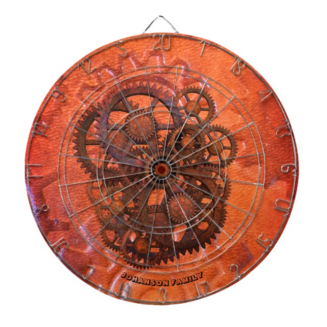 Steampunk Scifi Gears Orange 19th Century Machine Dartboard (Front)