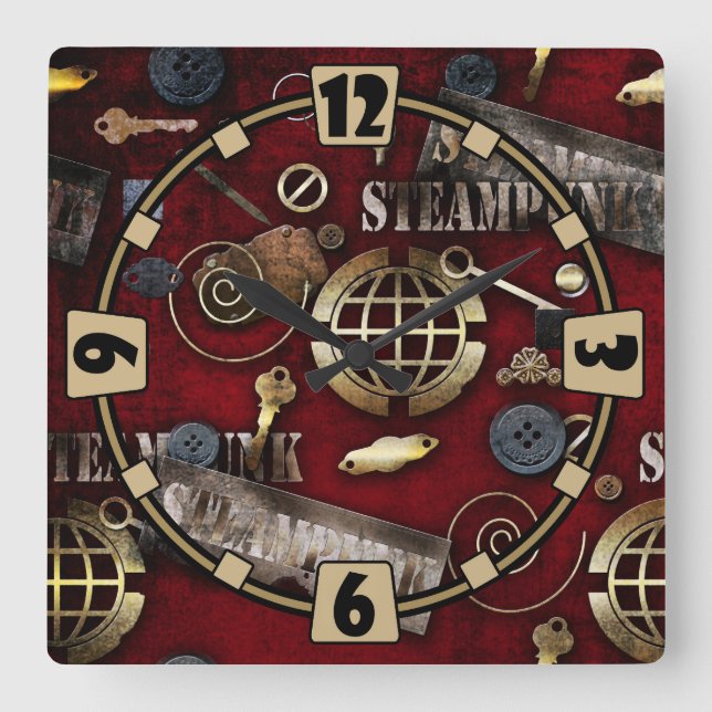 Steampunk, scrapbooking square wall clock (Front)