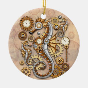 Steampunk Seahorse Vintage Surreal Art  Ceramic Ornament