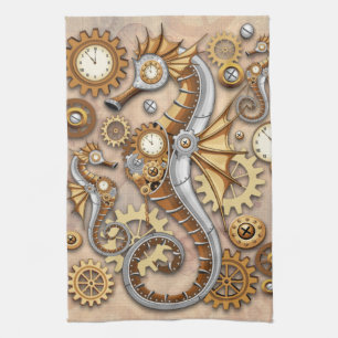 Steampunk Seahorse Vintage Surreal Art Kitchen Towel