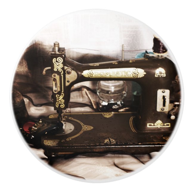 Steampunk Sewing Ceramic Knob (Front)